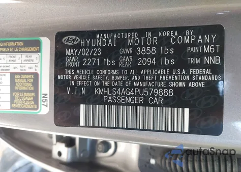 2023 Hyundai Elantra Sel z USA, uszkodzony, nr VIN KMHLS4AG4PU579888